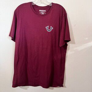 True Religion T-shirt size L Red with logo & Budha mens